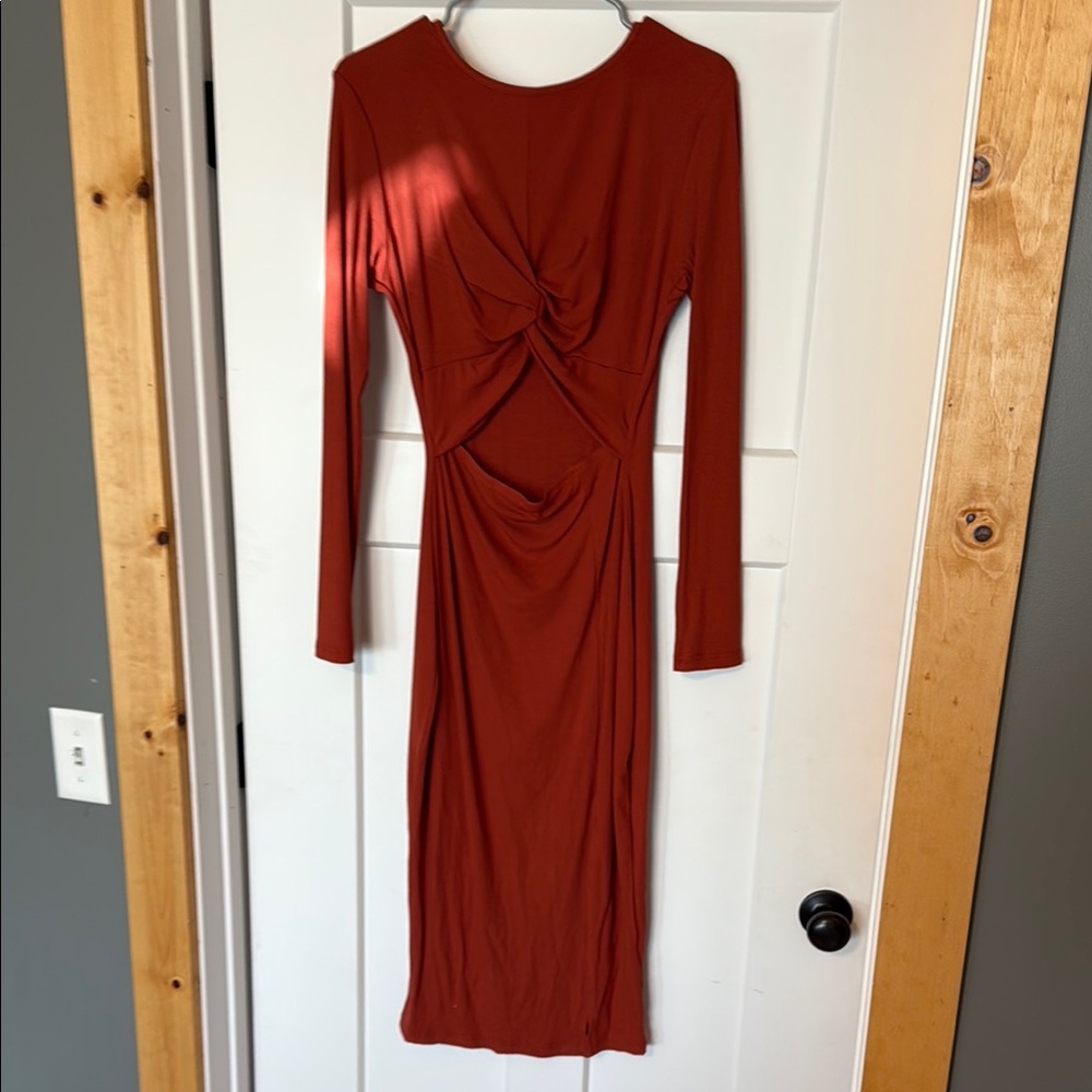 Elegant Rust Long Sleeve Dress